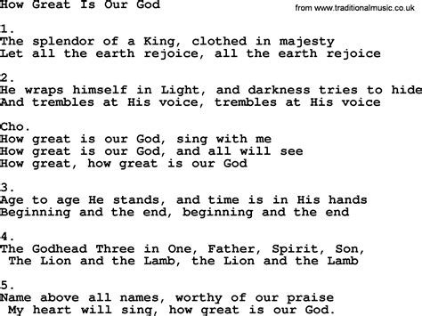 Dec 11, 2021 ... In 2004, Chris Tomlin (along with a few other artists) wrote and recorded the song “How Great is Our God.” Churches have been singing it ...